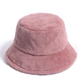 Close-up of pink faux fur bucket hat showing plush texture and warm winter material - Adult size 56-58cm / Pink
