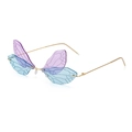 Frameless dragonfly wing sunglasses with gradient purple lenses and gold metal frames - Purple Blue Gradient
