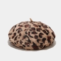 Detailed texture of fashionable leopard print beret made of soft faux rabbit fur fabric - M (56-58cm) / Camel Leopard