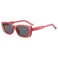 Y2K square sunglasses with transparent red frames and silver rivet accents - Transparent Red Frame Grey Lens