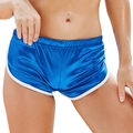 Women's metallic bright blue sports shorts with white trim and elastic yoga fit - S / Blue