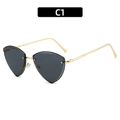 Randlose Dreieck-Sonnenbrille mit dunkelgrauen Gläsern und schmalen Goldbügeln - Goldener Rahmen Schwarzgraue Linse (C1)