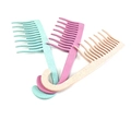 Three cat-ear wide tooth combs in light blue, pink and beige wheat straw material - Cat Tail Curved Flat Comb