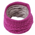 Detail of chunky rose red knit infinity scarf with thick grey fleece lining for winter - Rose Red / 25cm Length x 22cm Width