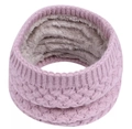 Close-up of pink cable knit neck warmer with thick warm plush lining for winter - Pink / 25cm Length x 22cm Width
