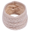 Detail of cream cable-knit snood scarf with thick brown fleece lining for warmth - Beige / 25cm Length x 22cm Width