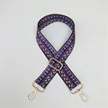Close-up of geometric pattern crossbody strap with gold metal swivel hooks and buckles - Purple Blue Orange Triangle Geometric (10) / Silver Clasp