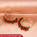 Christmas gold hoop earrings with red and green bells, size 5.5x4.5cm, weight 19g - Bell Earrings (3147)