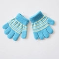 Blue knitted toddler gloves with yellow and white stripes and ribbed cuffs for ages 1-4 - M / Lake Blue