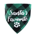 Detail of green buffalo check cotton pet bandana with Santa's Favorite text print - SD-05 Green Plaid Santa's Favorite
