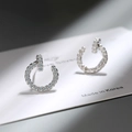Orecchini a cerchio minimalisti in argento S925 con zirconi pavé scintillanti - Oro Bianco