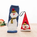 Thick coral fleece Christmas socks in navy blue with snowman pattern and gift box - No Box / Royal Blue Snowman
