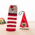 Dikke koraalfleece kerstsokken met rode strepen en puppy-ontwerp in een geschenkdoos - Geen Doos / Rood Wit Gestreepte Beer
