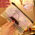 Pack of 500 jelly-colored high elastic hair bands in frosted pouch for kids - 500Pcs/Thickened / Jelly Color