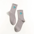 Light gray mid-calf cotton socks with blue planet embroidery and ribbed texture - Light Purple