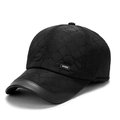 Gorra de béisbol acolchada negra para hombre con orejeras y ribete de cuero - Ajustable / Negro