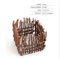 Set of 10 miniature dark brown wood-textured garden fences, size 11x8.5cm for DIY farm models - Simulation Wood Grain Fence Set