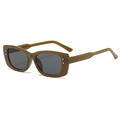 Retro amber brown rectangle sunglasses with thick frames and double silver rivet detail - Brown Frame Black Grey Lenses