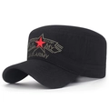 Gorra cadet de algodón negro para hombre con estrella roja bordada y letras del ejército de EE. UU. - Negro