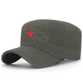 Gorra militar de algodón verde militar con estrella roja bordada y texto en relieve - Verde Militar