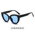 Cat eye sunglasses with thick black frames and translucent blue lenses for outdoor style - Black Frame Blue Lens