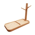 Wooden key holder with beech tray and branch jewelry rack on white background - Beechwood Rectangular Storage Rack