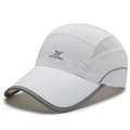 White quick-dry baseball cap with breathable mesh and gray reflective trim - Adjustable / White