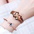 Elegant rose gold women's watch and clover bracelet set with date display on dial - Rose Gold [Day Date]