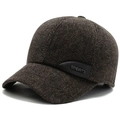Thick coffee brown herringbone texture winter baseball cap for men with sports patch - Adjustable / Coffee