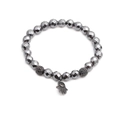 Faceted dark grey hematite bead bracelet with Hamsa Hand charm and rhinestone accents - Gun Black Evil Eye Hamsa Hand