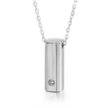 Polished silver stainless steel necklace with a cylindrical pendant and crystal inlay - Steel