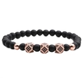Handgefertigtes 6mm matt schwarzes Steinperlenarmband mit roségoldenen Kronenanhängern - Roségold Dreifachschliffperle