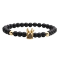 Perlenarmband-Set mit 6 mm matt-schwarzen Steinperlen und einem goldenen Kronen-Anhänger - Goldene Krone