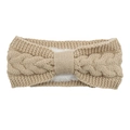 Winter khaki cable knit headband with warm white fleece lining and bow design - Beige