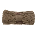 Brown fleece-lined cable knit headband with bow design for winter warmth - Khaki