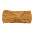 Ginger yellow cable-knit winter headband with warm fleece lining and a bow knot design - Ginger Yellow