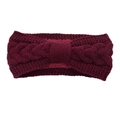 Winter cable knit headband in burgundy with a stylish twisted bow design for women - Burgundy