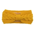 Ginger yellow cable knit headband with warm fleece lining and bow design - Yellow