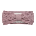 Winter cable knit headband in dusty rose with warm fleece lining and bow detail - Taro Purple