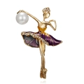 Elegante broche de bailarina con vestido esmaltado púrpura, perla blanca y cristales - Falda Gradiente Púrpura (#1-1)