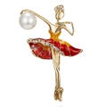 Spilla ballerina con gonna in smalto rosso, perla bianca e finitura dorata - Ragazza che balla rossa