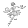 Silver ballet dancer brooch with sparkling crystals and a white faux pearl accent - Dancing Girl with Pearl