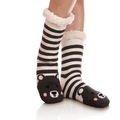 Winter thermal floor socks with black and white stripes and cute bear face pattern - Striped Bear