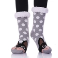 Winter thermal slippers socks in grey polka dots with sherpa lining and dog face design - Grey Polka Dot Dog