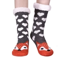 Cozy thermal slipper socks with dark grey knit, white hearts, and orange fox face toes - Orange Fox