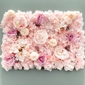 Detail of faux silk flower wall panel featuring pink roses and hydrangeas for decor - Candy Light Pink