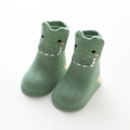 Cute green baby knit socks with cartoon dinosaur design and non-slip soles - S: 0-1 Year / Green Dinosaur