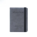 Gray RFID blocking passport holder in textured leather with elastic strap closure - Gray