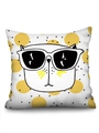 Cartoon Sonnenbrille Katze Kissenhülle mit gelben Punkten auf weißem Leinenimitat - Stil 03