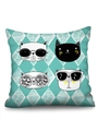Cartoon cat patterns on blue diamond grid faux linen pillowcase for home decoration - Style 06
